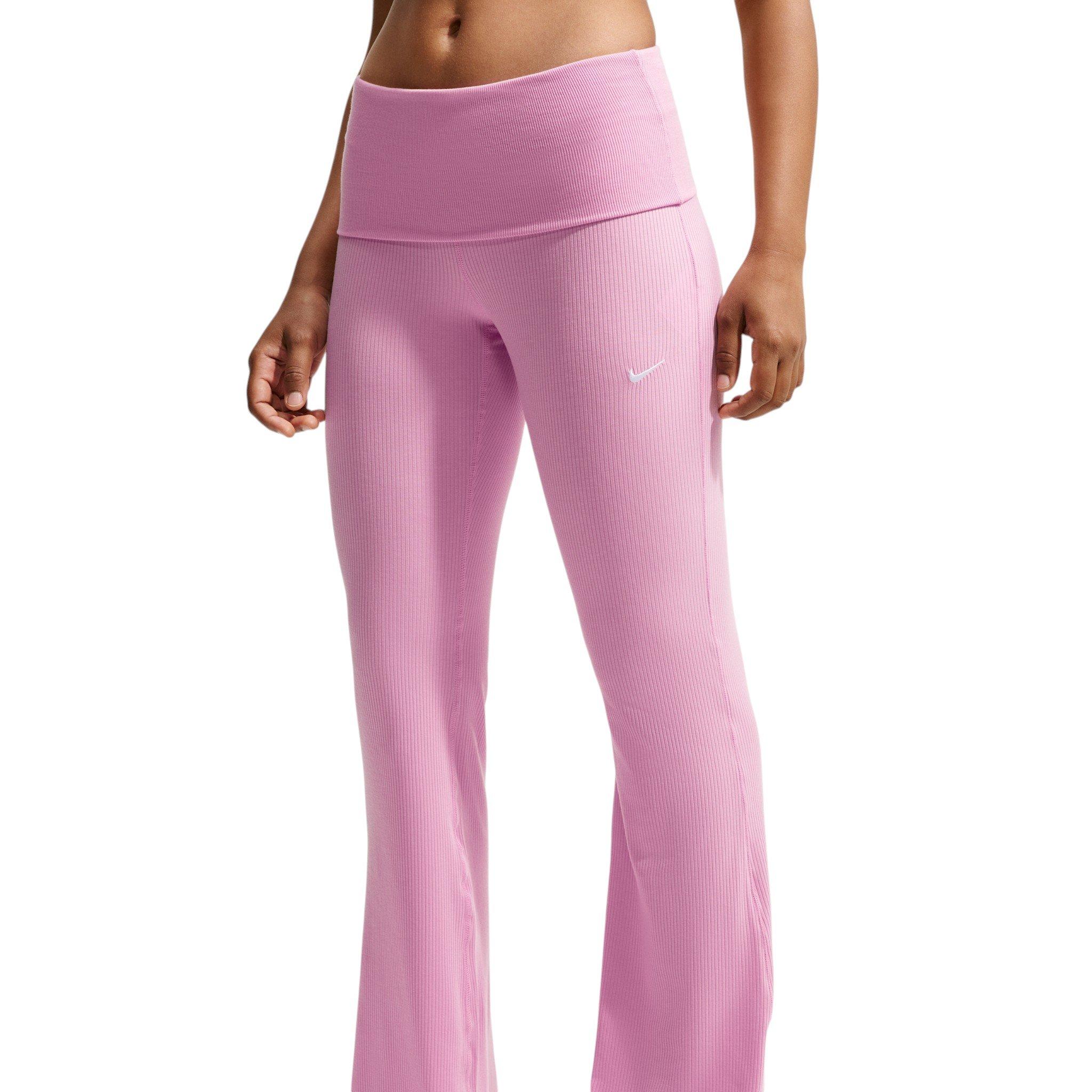 Nike Women's Sportswear Chill Knit Mid-Rise Tight Ribbed Pants - Pink/White - PINK/WHITE